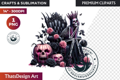 Pink &amp; Black Gothic Halloween Skeleton Clipart PNG, Skull Product Image 1