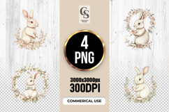 Floral Bunny Wreath Clipart Sublimation PNG Product Image 1