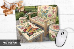 Butterfly Garden Bliss Hand Painted Furniture Mouse Pad PNG Product Image 1