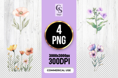 Pink Wildflower Watercolor Floral Clipart Sublimation PNG Product Image 1