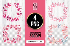 Pink Floral Leaf Wreath Clipart Sublimation PNG Product Image 1