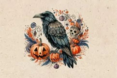 Watercolor Halloween Raven. PNG sublimation Product Image 2