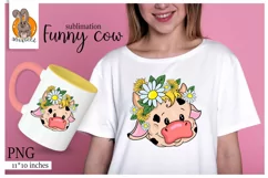 sublimation funny cow, summer cow, summer png, cow with dais Product Image 1