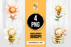 Cute Bee and Flower Watercolor Clipart Sublimation PNG Product Image 1