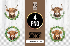 Highland Cow Shamrock Clipart St Patrick’s Day png Product Image 1