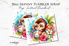 Monkey Tumbler Wrap PNG, 20oz Skinny Sublimation Design Product Image 2