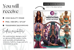 Meditating Boho Woman Clipart for Sublimation , Yoga clipar Product Image 2