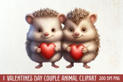 Couple Animal Valentines Day Clipart, Watercolor Couple Product Image 1
