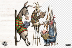 Whimsical Farm Animals Love Reading - Animals Clipart Product Image 1