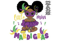 Little Miss Mardi Gras SVG Afro Baby Girl Mask Costume Beads Product Image 1