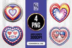 Patriotic Heart Clipart Sublimation PNG Product Image 1