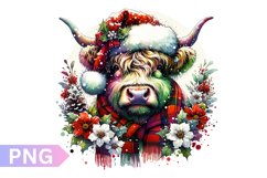 Christmas Floral Cow Sublimation - Clipart PNG Design Product Image 1