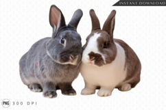 Two Cute Rabbits On A White Background Sublimation PNG Product Image 1