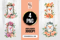 Floral Hourglass Watercolor Clipart PNG Product Image 1
