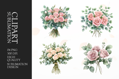 Romantic Pink Flower Line Arrangement Clipart Sublimation Product Image 1