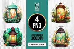 Forest Lantern Deer Clipart Sublimation PNG Product Image 1