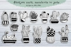 Doodle sketches stickers cacti, succulents in pots. Product Image 1