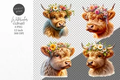 Highland cow clipart, Spring clipart, Farm clipart, Product Image 1