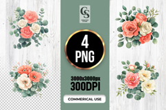 Watercolor Rose Eucalyptus Floral Clipart Sublimation PNG Product Image 1