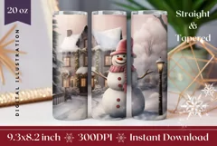 Christmas Tumbler Wrap Design, Cute Snowman Tumbler PNG Product Image 1