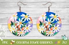 Pop Art Flowers Earrings, Floral Round Earrings Sublimation Product Image 1