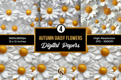 Autumn Daisy Flowers Digital Paper Product Image 1