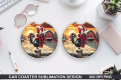 Rooster Car Coaster Sublimation| Christmas Coaster PNG Product Image 1