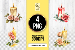 Watercolor Candle Rose Clipart Sublimation PNG Product Image 1