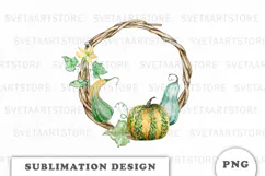 Watercolor Autumn Pumpkins Wreath png Product Image 1