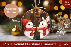 Cartoon Rabbits Ornament, Cute Christmas Round Ornament Product Image 1
