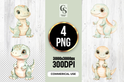 Cute Watercolor Baby Dinosaur Clipart Sublimation PNG Product Image 1