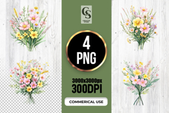 Watercolor Wildflower Bouquet Clipart Sublimation PNG Product Image 1