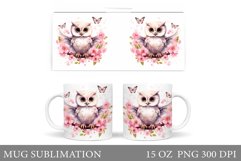 Cute Owl Mug Sublimation. Owl Flowers Mug Wrap Design Product Image 1