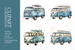Watercolor picnic bus summer clipart sublimation png Product Image 1