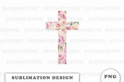 Watercolor Floral cross sublimation Png Product Image 1
