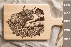 Highland cow Design, Cutting board SVG, Laser cut, Cricut Product Image 1