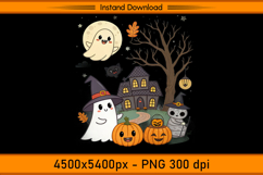 Cute Christmas Ghost Cat and Pumpkin House PNG Product Image 1