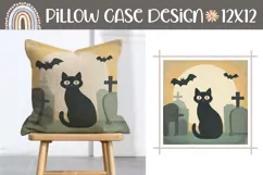 Cartoon Halloween Pillow, Black Cat Pillow, Bat PNG Product Image 1