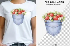 Denim pocket strawberries png design for T-shirts Product Image 1