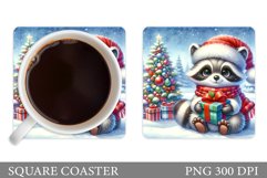Cute Raccoon Coaster Design. Christmas Coaster Sublimation Product Image 1