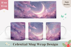 Moon Mug Wrap, Pink Glitter Mug Design, Celestial Mug Print Product Image 1