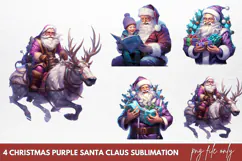 Christmas purple santa claus sublimation PNG Product Image 1
