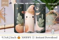 Cartoon Ghost Tumbler Wrap, Glitter Halloween Pumpkin PNG Product Image 1