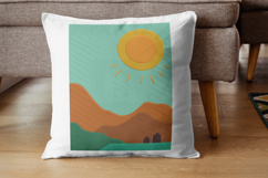 Sunny Mountain Landscape Minimalist Pillow Design Product Image 1