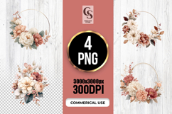 Autumn Blush Floral Circle Frame Watercolor PNG Clipart Product Image 1