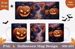 Watercolor Halloween Mug Wrap PNG, Pumpkins Mug Wrap Design Product Image 1