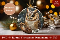 Knitted Winter Owl Ornament, Embroidery Christmas Gift Tag Product Image 1