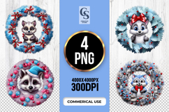 Cute Raccoon In Winter Wreath Clipart Sublimation PNG Product Image 1
