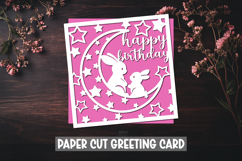 Baby bunny greeting paper cut card. Floral greeting card SVG Product Image 1
