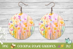 Art Flowers Earrings PNG, Abstract Round Earrings Design Product Image 1